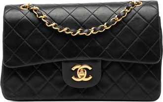Chanel Borsa a spalla Classic Double Flap piccola in pelle di agnello 1991-1994 - Nero