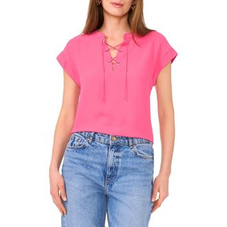 Vince Camuto Tie Neck Top in Flamingo Pink at Nordstrom, Size Small