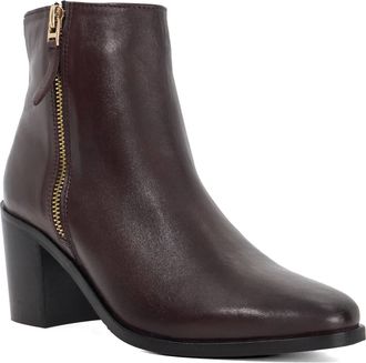 Dune London Womens Ladies Purl - Mid Height Block Heel Ankle Boots - Burgundy Leather - Size UK 6