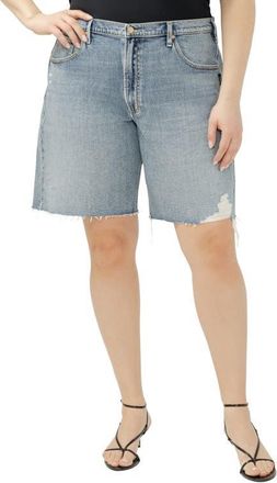 Silver Jeans Co Relaxed Raw Hew Denim Bermuda Shorts in Solana at Nordstrom, Size 16W