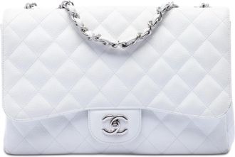 Chanel White Jumbo Classic Caviar Single Flap
