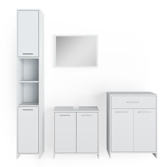 Vicco Conjunto De Muebles De Ba&ntilde;o Kiko, Blanco, 4 Piezas, Con Armario Alto Y Cajonera