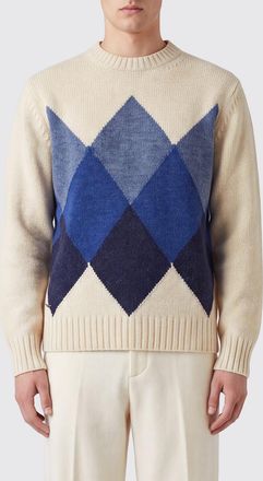 KANGRA Crewneck Jumper in Pure Wool with Argyle Pattern and Ribbed Edges