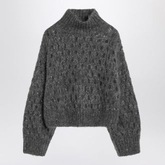 Brunello Cucinelli Brunello Cucinelli Grey Openwork Turtleneck Sweater