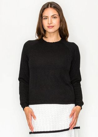 YAL New York Black Textured Pullover - Chevron Knit