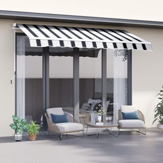 OUTSUNNY Garden Sun Shade Canopy Retractable Awning in Blue