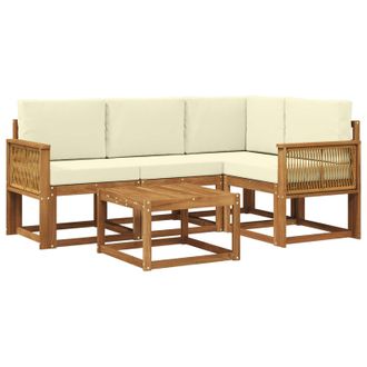 vidaXL Conjunto De Sof&aacute;s De Exterior 5 Pcs Natural Y Crema Poli&eacute;ster Vidaxl