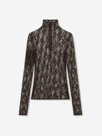 Courr&egrave;ges High Neck Lace Top