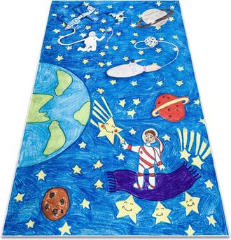 RugsX Rugsx - Alfombra Lavable Bambino 2265 Cohete Espacial Para Ni&ntilde;os Antideslizante - Azul Blue 140x190 Cm