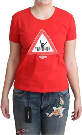 Moschino Rode Katoenen Zwem Grafische T-shirt - Dames - T-shirts - Rood - M - Katoen - Tops