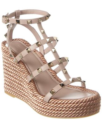 Valentino Rockstud 95 Leather Wedge Sandal
