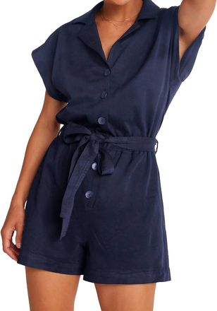 Bella Dahl Notched Collar Romper In Tropical Navy