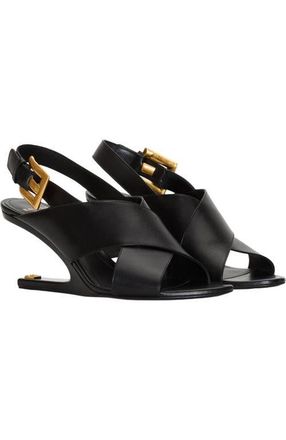 Balmain Anthem No Wedge smooth leather sandals in Black at Nordstrom, Size 39.5