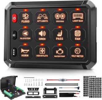No Brand Panel De Interruptores Rgb De 12 V&iacute;as, Caja De Interruptores T&aacute;ctiles De Encendido/apagado Instant&aacute;neo Con Sistema De Control De Rel&eacute;s, Interruptor De