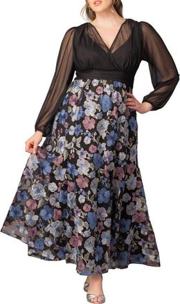 Kiyonna Isabella Embroidered Long Sleeve Gown in Floral Frolic at Nordstrom, Size 0X