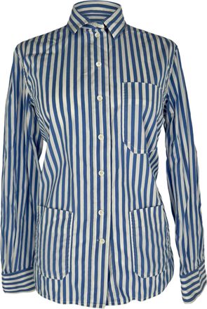 Celine Pre-owned Womens Button Down Stripes Blouse in Light Blue Cotton - Size EU 34