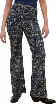 Apricot Paisley Print Kick Crop Flare Jeans In Blue