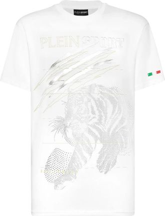 Plein Sport T-Shirt Ronde Hals Tiger - Heren - Sportshirts - Wit - S - Katoen - Fitness