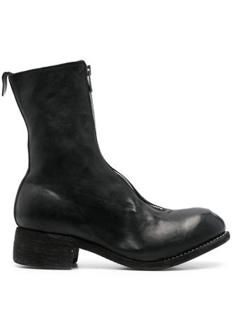 Guidi front-zip leather boots - Black