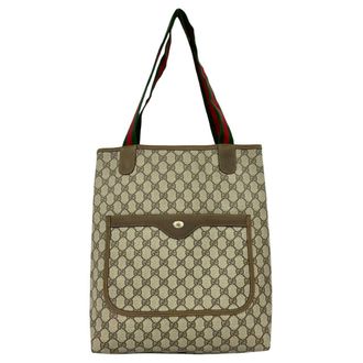 Gucci Brown Green Red Color Leather Pvc Handbag Tote Bag (Pre-Owned)