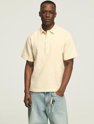 Lucky Brand Mens Short Sleeve Double Cloth Popover Shirt