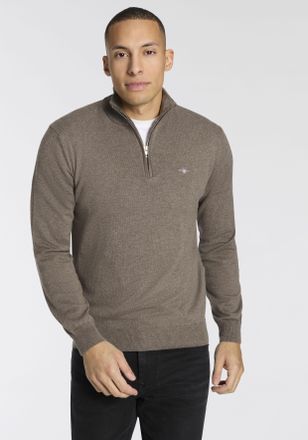 GANT Stehkragenpullover GANT COTTON/WOLL HALF ZIP, Herren, Gr. 4XL, schwarz hazelnut melange, Strick, Obermaterial: 70% Baumwolle, 30% Wolle, normal, Rippb