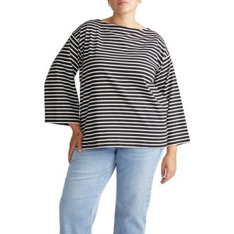 Universal Standard Montauk Breton Stripe Top in Black/White Stripe at Nordstrom, Size 2Xl