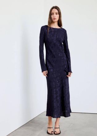 Mango Vestito jacquard floreale maniche scampanate blu - Donna - XL - MANGO
