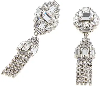 Alessandra Rich Womens Embellished Metal Earrings Crysilver Brass Glass