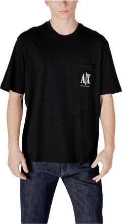 A|X Armani Exchange T-shirt met korte mouwen en ronde hals met zak - Heren - T-shirts - Zwart - L - Katoen - Tops