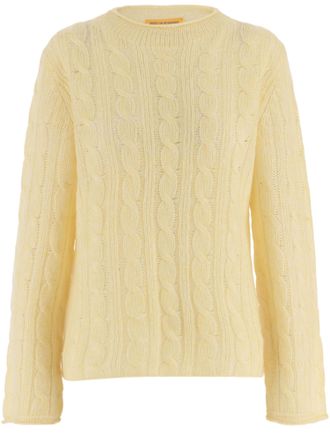 Guest In Residence Yellow Cable-Knit Crewneck Wool-Blend Sweater
