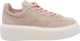 Hogan Blush Low-Top Suede Ribbed Sole Sneakers