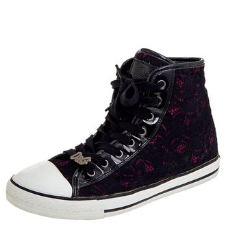 Dolce & Gabbana Black Lace And Patent Leather High Top Sneakers Size 38