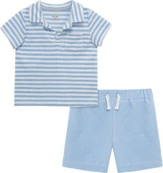 Little Me Stripe Terry Polo & Shorts Set in Blue at Nordstrom, Size 12M