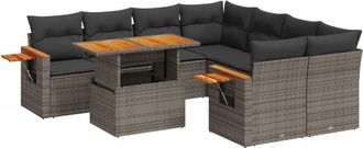 vidaXL Set De Muebles De Jard&iacute;n 9 Pzas Y Cojines Rat&aacute;n Sint&eacute;tico Gris Vidaxl