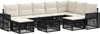 vidaXL Conjunto De Sof&aacute;s De Jard&iacute;n 10 Uds. Negro Y Blanco Crema Vidaxl
