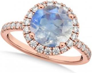 Allurez Halo Moonstone & Diamond Engagement Ring 14K Rose Gold 2.90ct