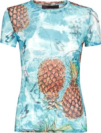 Philipp Plein Tops, Dames, Veelkleurig, S, Polyester, LS Top Stretch Pineapple Skies