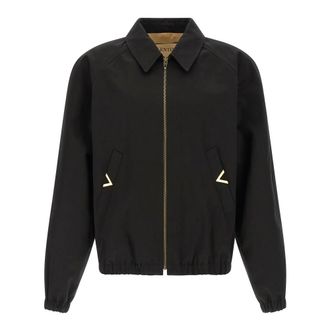 Valentino Garavani Light Jackets, male, Black, Size: L Cotton Bomber Jacket