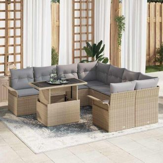 vidaXL Vidaxl - Conjunto De Sof&aacute; De Jard&iacute;n Con Coj&iacute;n 9 Pcs Beige Polirat&aacute;n