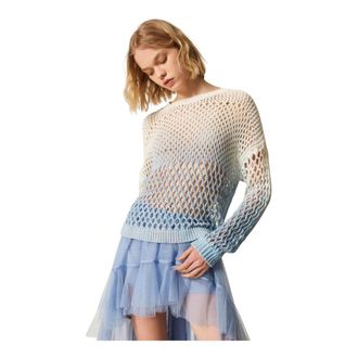 Twinset Myfo Mesh Knit - Dames - Ronde hals truien - Blauw - S - Truien & Vesten