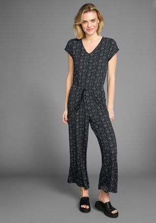 Laura Scott Jumpsuit LAURA SCOTT, Damen, Gr. 34, N-Gr, schwarz (schwarz, mint), Jersey, Obermaterial: 95% Viskose, 5% Elasthan, gemustert, bequem 7/8-L&auml;nge, V-Aus
