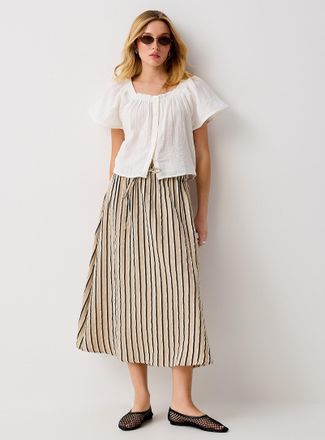 Ichi Womens Pure cotton gauze flared midi skirt