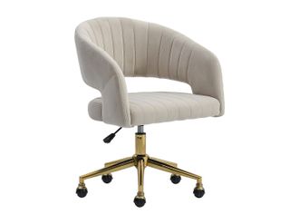 Vente-Unique Sedia Da Ufficio Altezza Regolabile In Velluto Beige E Dorato - Tiriesi