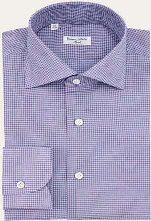Cesare Attolini Mens Cotton Micro-Check Sport Shirt