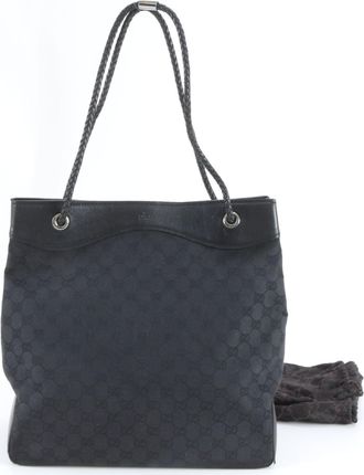 Gucci Black Leather Canvas Handbag Shoulder Bag Tote Bag (Pre-Owned)