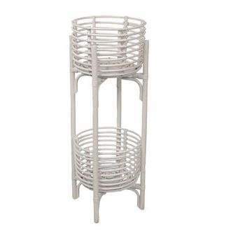 Jonathan Y Designs Zachariah 33.5 Bohemian Minimalist Handmade 2-Tier Rattan Indoor Planter Stand in White at Nordstrom