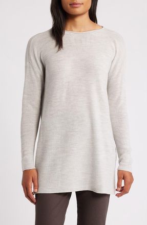 Eileen Fisher Bateau Long Sleeve Merino Wool Tunic Top in Sea Salt at Nordstrom Rack, Size Xx-Small