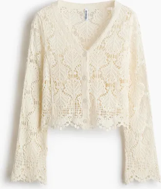 H&M Baumwollcardigan im H&auml;kellook - White