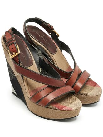 Burberry check-pattern sandals - women - Calf Leather/Calf Leather/Canvas/Rubber - 40 - Neutrals